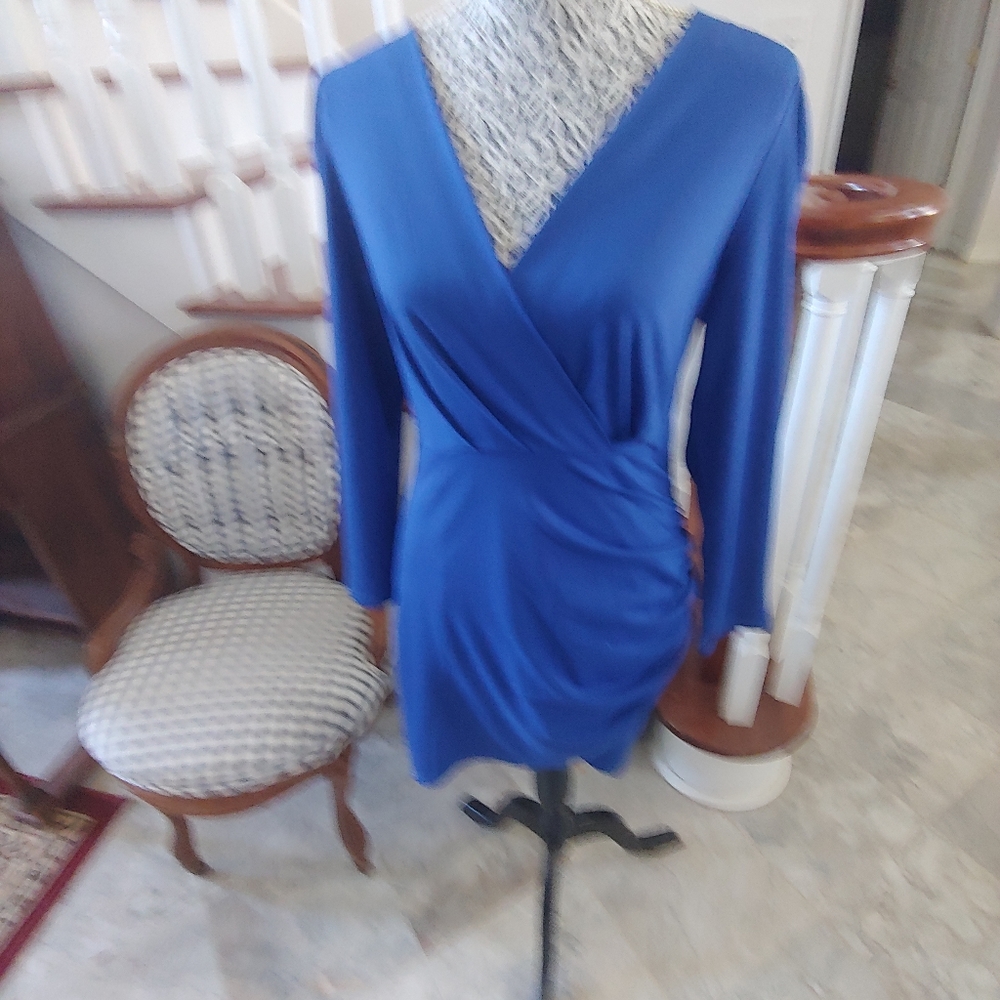 Sarin Mathews Womens Deep V Neck Bodycon Mini Dress Long Sleeve Ruched Wrap Sexy